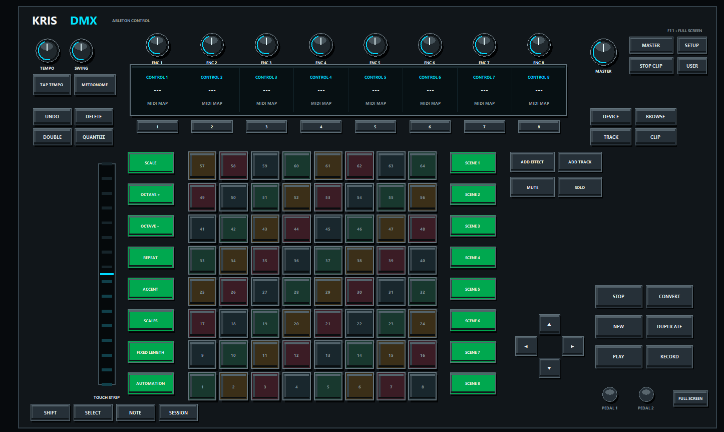 Aktualny panel Ableton Control w KrisDMX