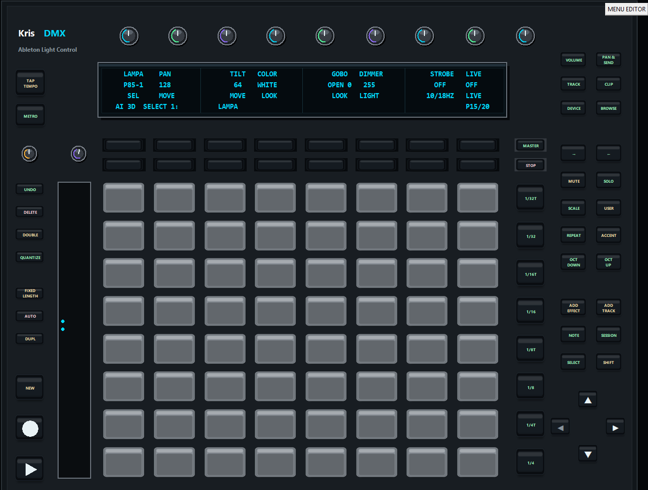 Ableton Push 1 panel in KrisDMX — view 1