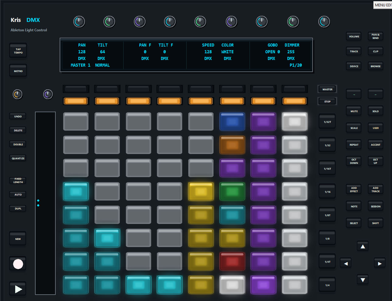 Ableton Push 1 panel in KrisDMX — view 2
