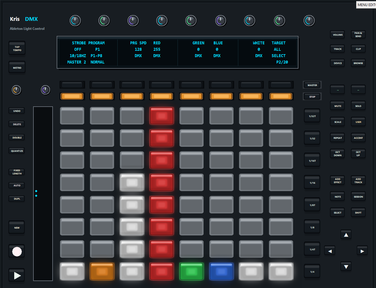Ableton Push 1 panel in KrisDMX — view 3