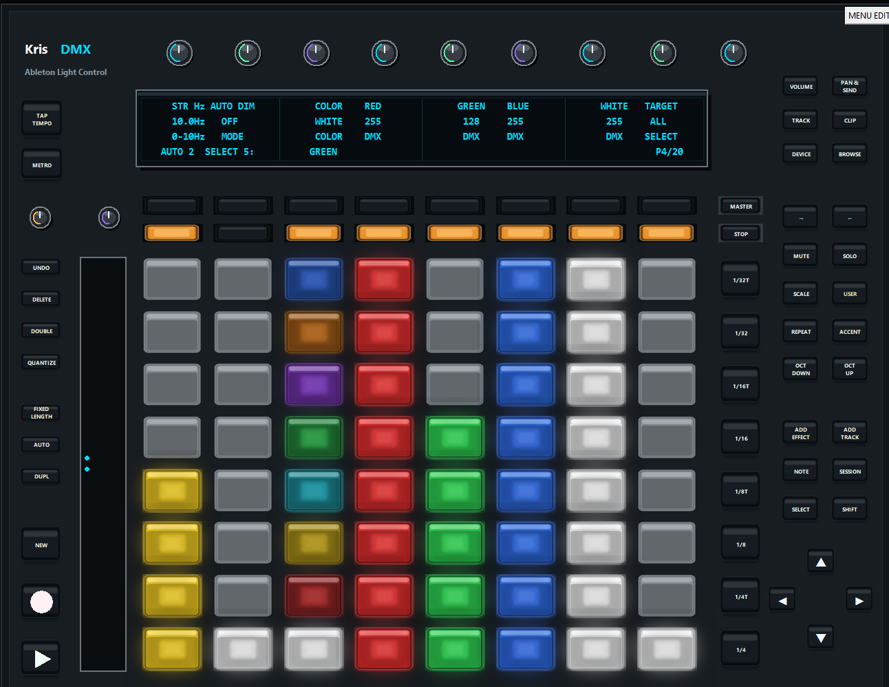 Ableton Push 1 panel in KrisDMX — view 5