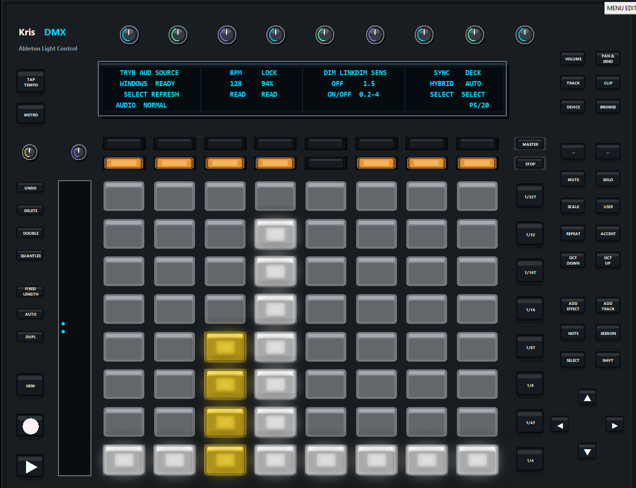 Ableton Push 1 panel in KrisDMX — view 6