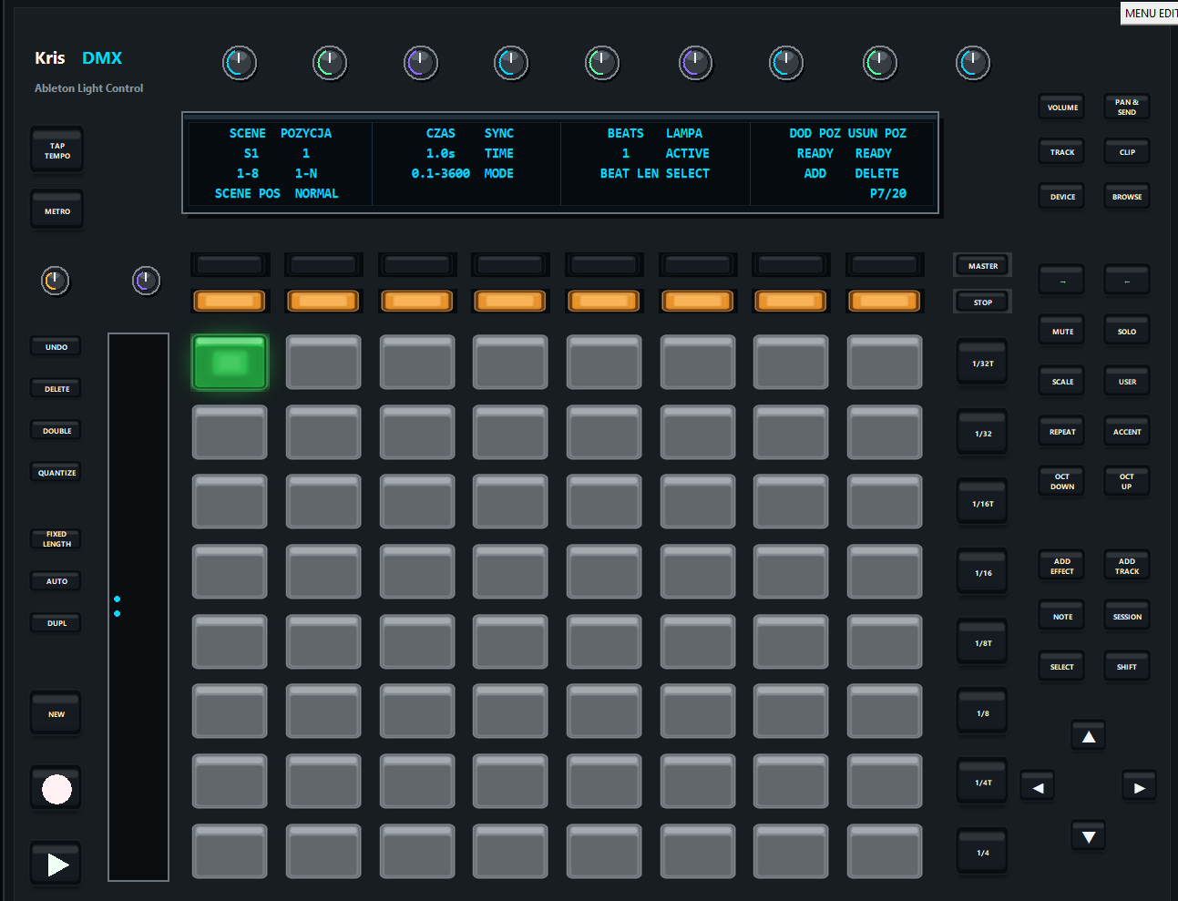 Ableton Push 1 panel in KrisDMX — view 7